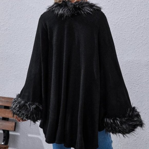 Classic Black faux Fur trim Cardigan - Picture 6 of 7
